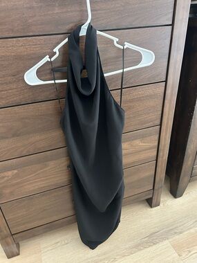 Black Halter Neck Draped Slip Dress